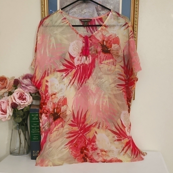 100%Silk Tommy Bahama Sheer Top Coastal Vacation Cruise Lagenlook Career Medium - Picture 4 of 10